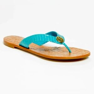 🎉HPx4🎉TORY BURCH Thora Sandal, Teal Patent Croc Print, Women 6